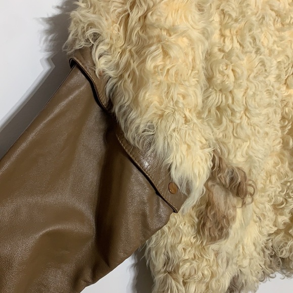 Vintage 70s Woodstock Genuine Sheep leather detachable sleeve vest jacket XL - Picture 9 of 11